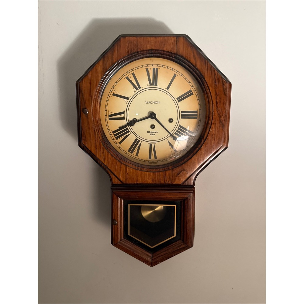 Verichron Westminster Chime Wood Wall Clock Schoolhouse Regulator 182121 382